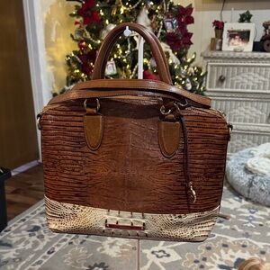 Brahmin pecan and crème ox blood satchel bag